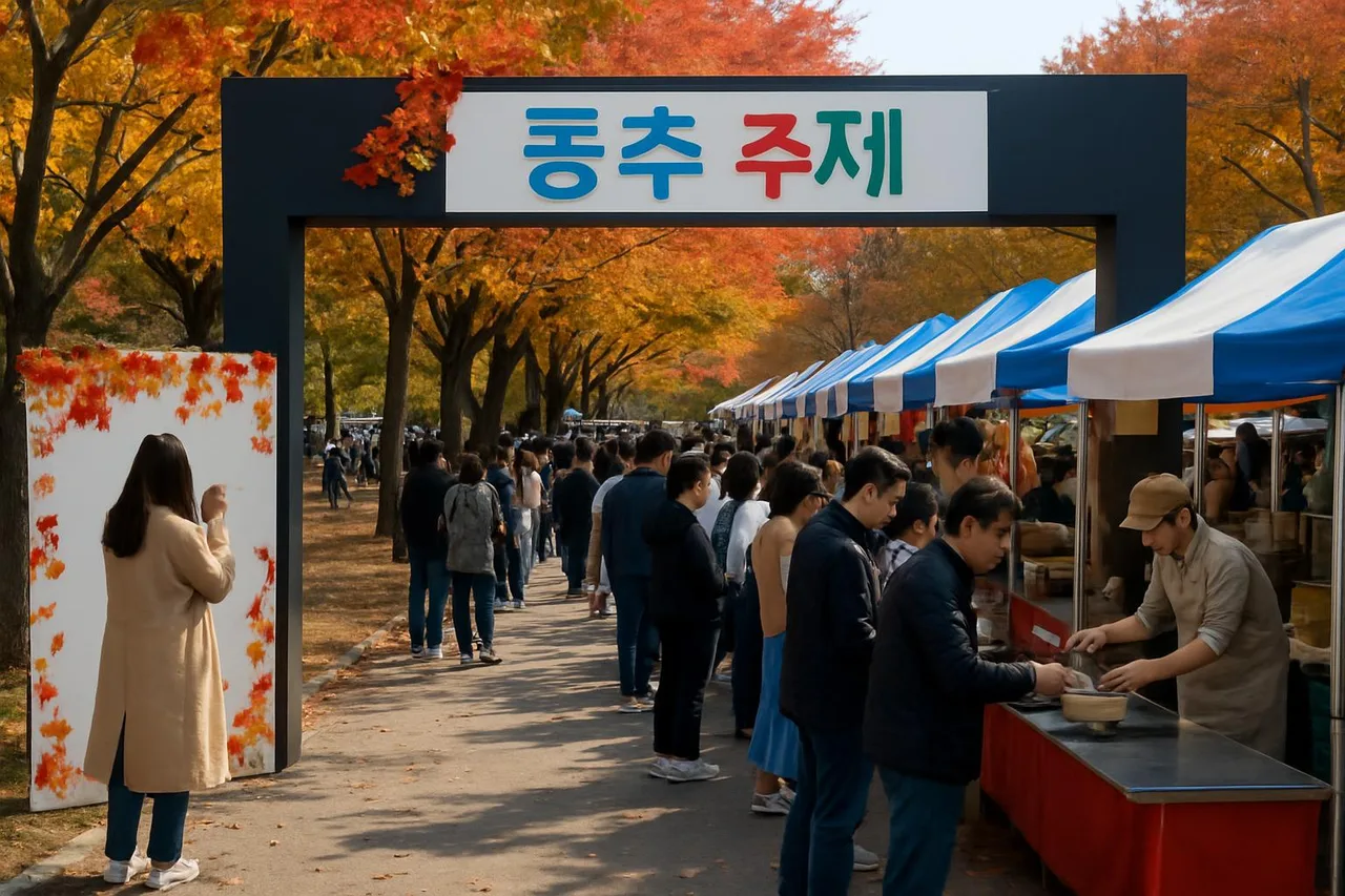 공지천 축제 입구와 음식 부스 전경