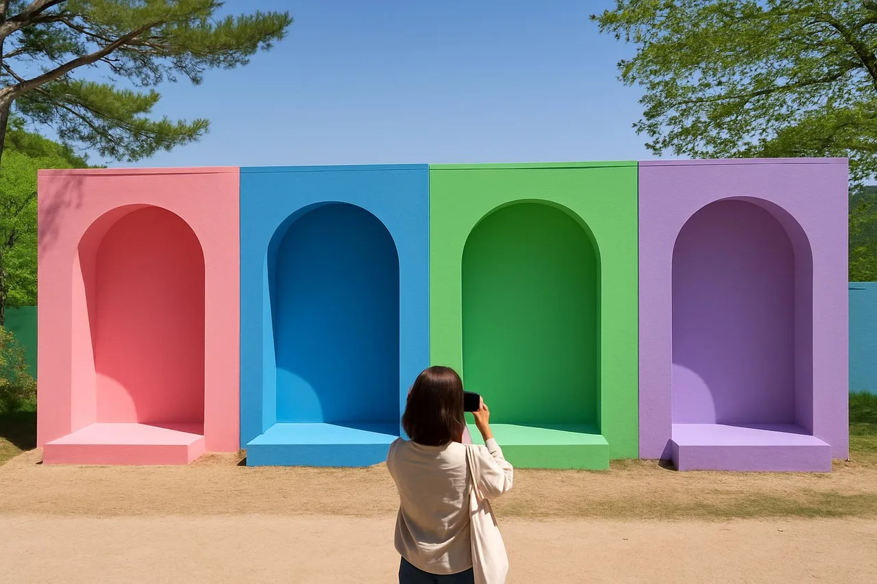 색상별 테마 포토존과 호수 풍경