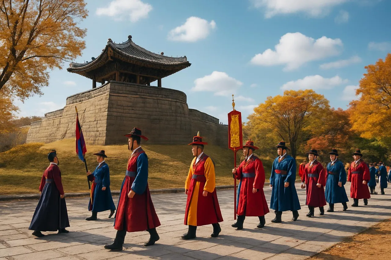 봉황대 앞 전통 행렬 장면을 묘사한 이미지