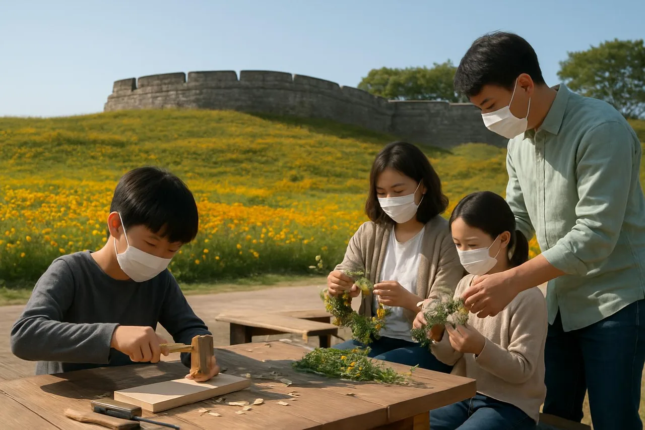 낮에 열린 체험 프로그램에서 목공·화관 만들기를 하는 방문객들