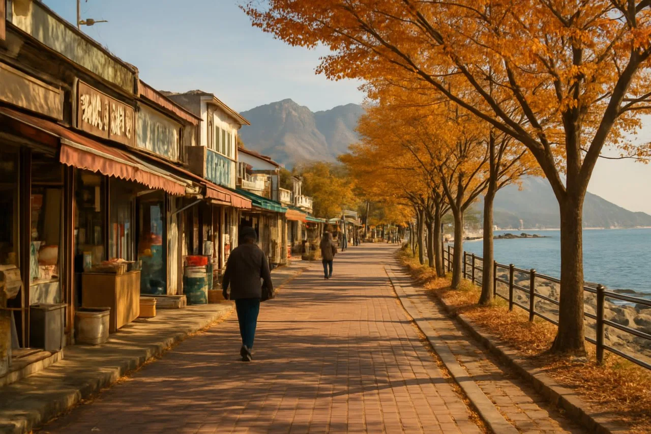 속초 중앙시장과 설악산이 보이는 가을 산책로