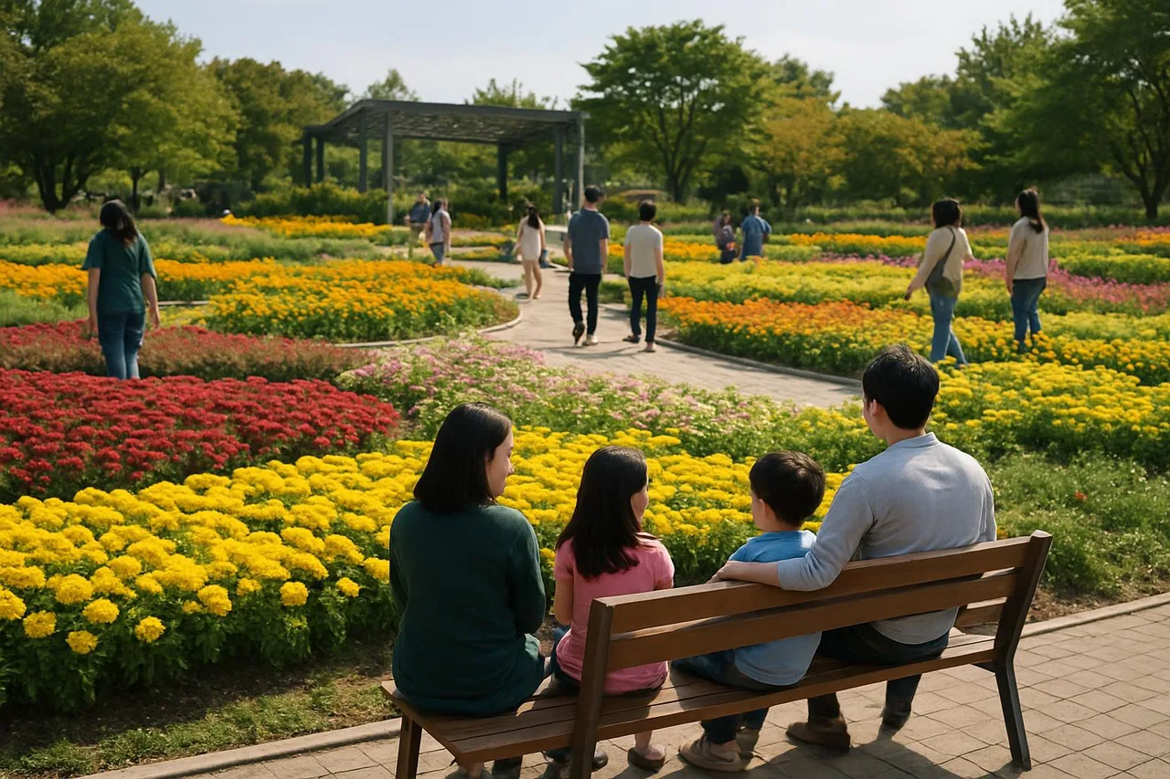 주제광장 테마 정원과 관람객 풍경