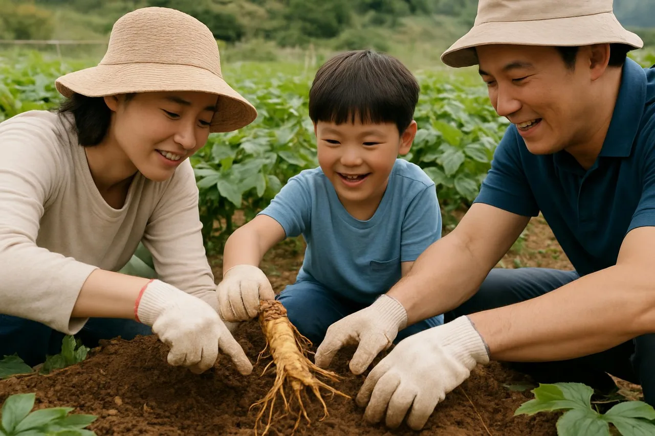 방문객이 인삼을 캐는 체험 장면