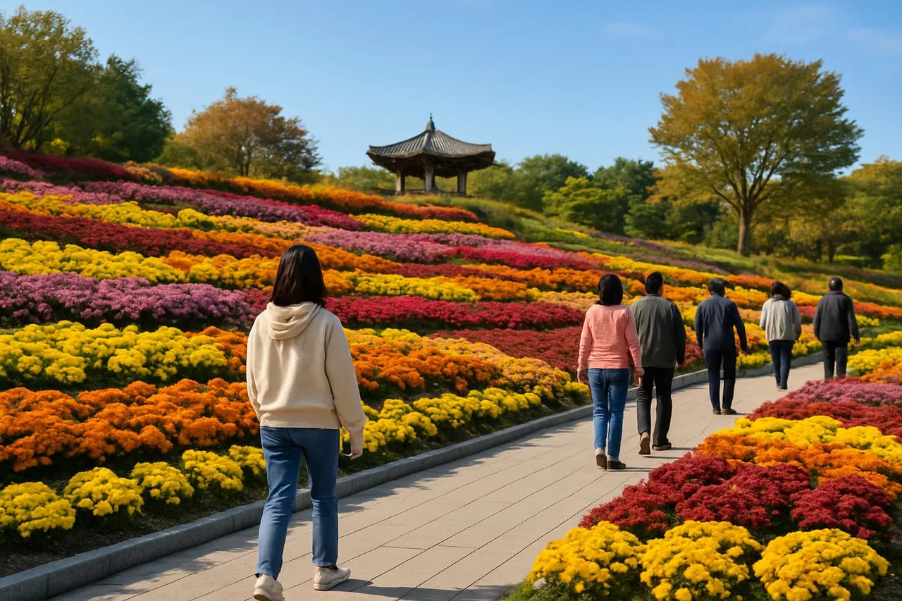 주제 전시 구역의 낮 풍경과 국화 정원