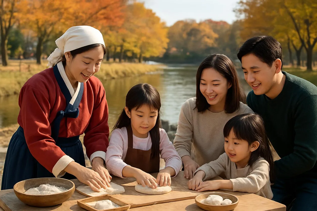 복하천 수변공원 체험존에서 떡 만들기와 쌀 체험을 하는 장면(이미지는 AI 재현)