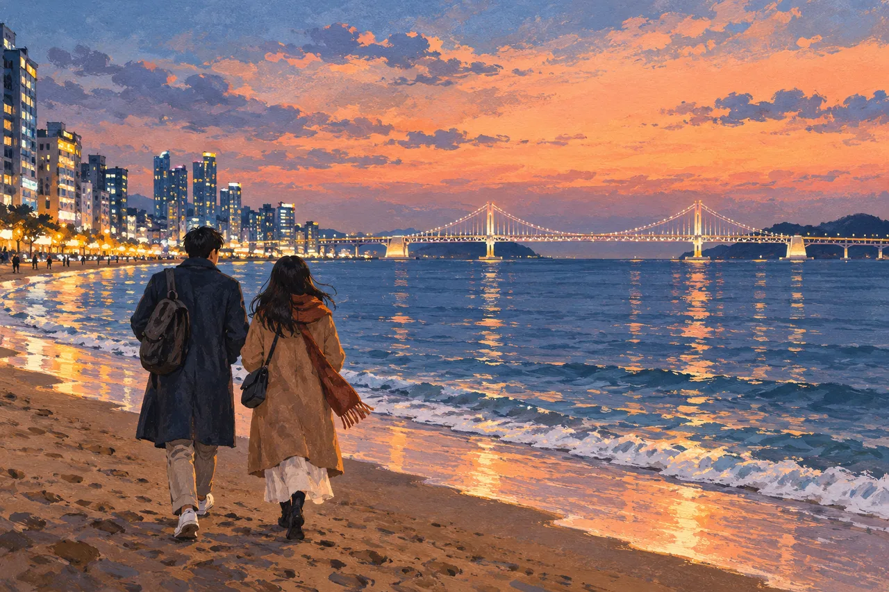 부산 가을 여행을 표현한 AI 콘셉트 일러스트