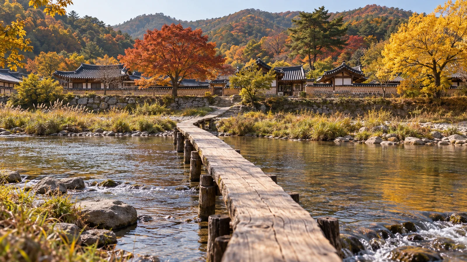 영주 무섬마을 외나무다리를 표현한 생성 이미지