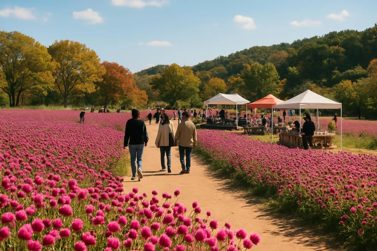 양주 나리농원에 핀 붉은 천일홍 꽃밭과 관람객의 가을 산책 풍경