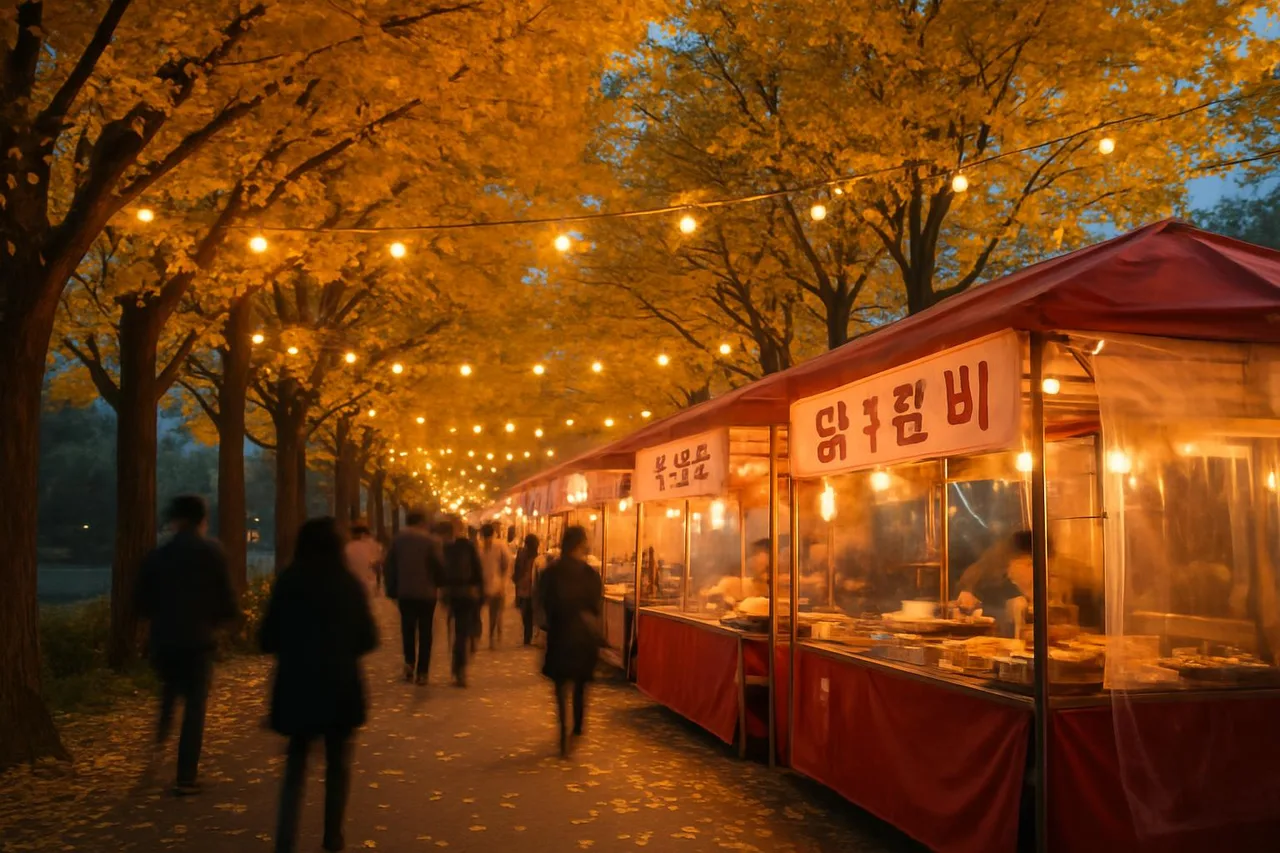 공지천 수변에 늘어선 막국수·닭갈비 부스와 축제 조명